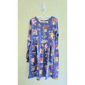 NWOT Mini Boden Long Sleeve Fun Jersey Dress-Starboard Toadstool Village, 11/12
